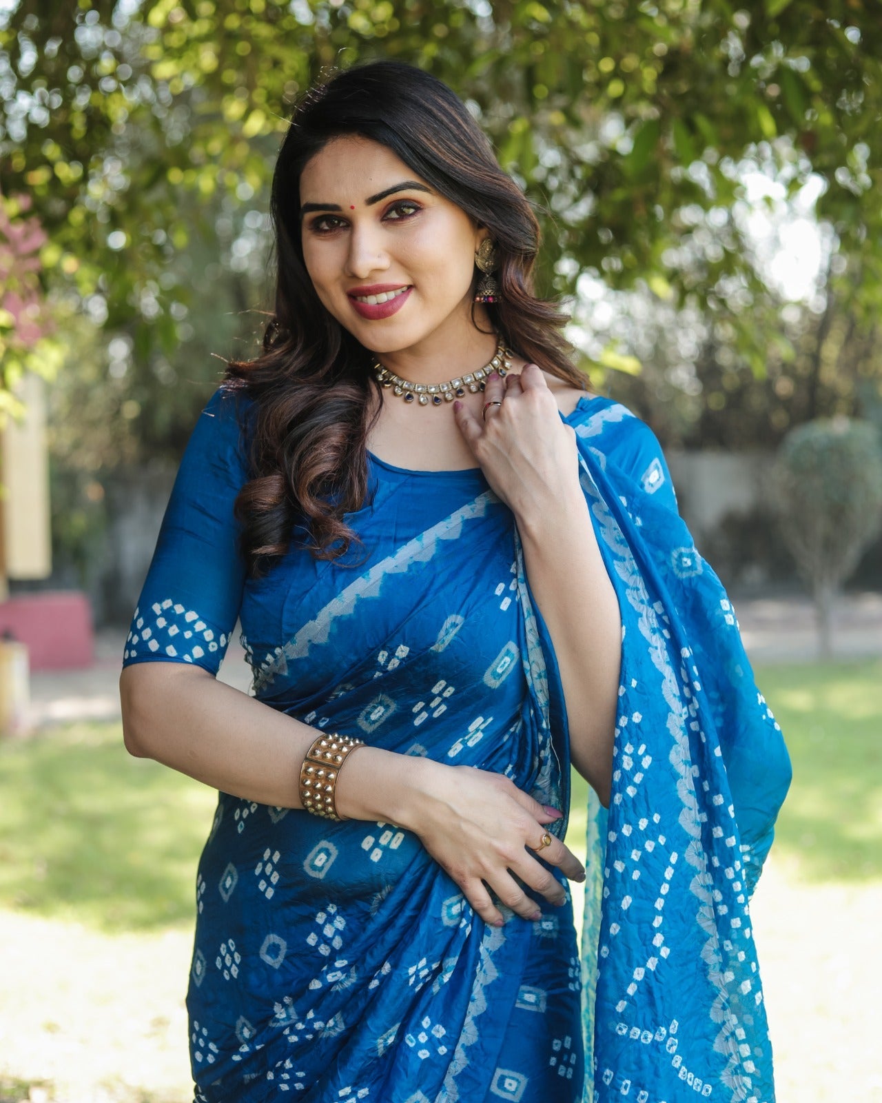 Tissue Pallu With Sky Blue Color Original Bandhani Saree
