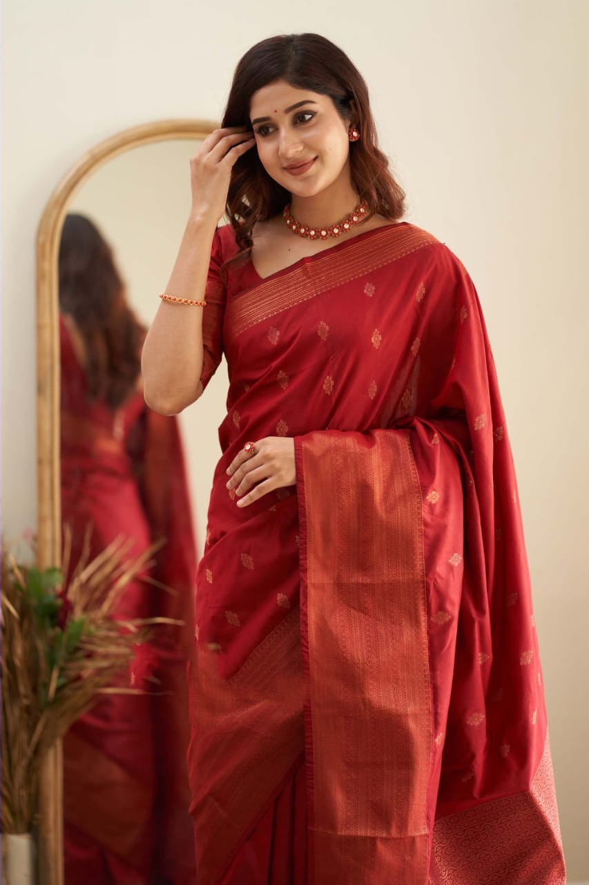 Function Wear Red Color Coper Design Saree