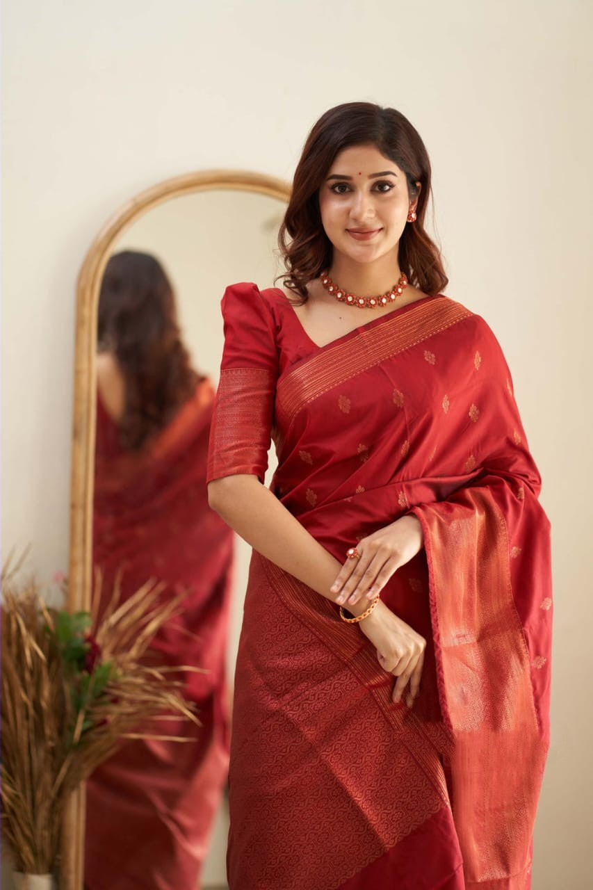 Function Wear Red Color Coper Design Saree