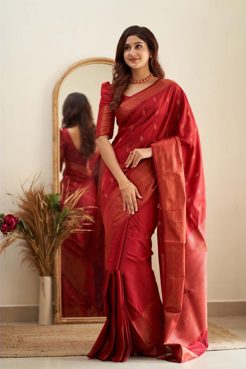 Function Wear Red Color Coper Design Saree