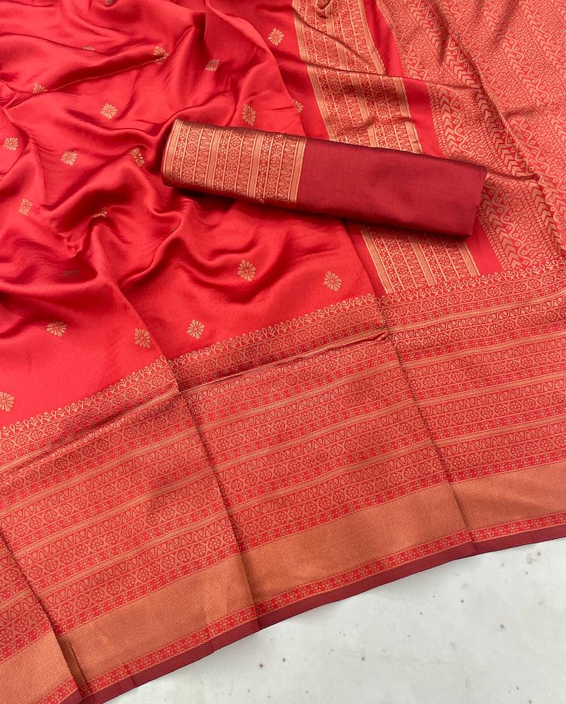 Function Wear Red Color Coper Design Saree