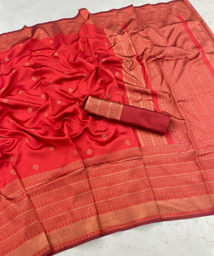 Function Wear Red Color Coper Design Saree