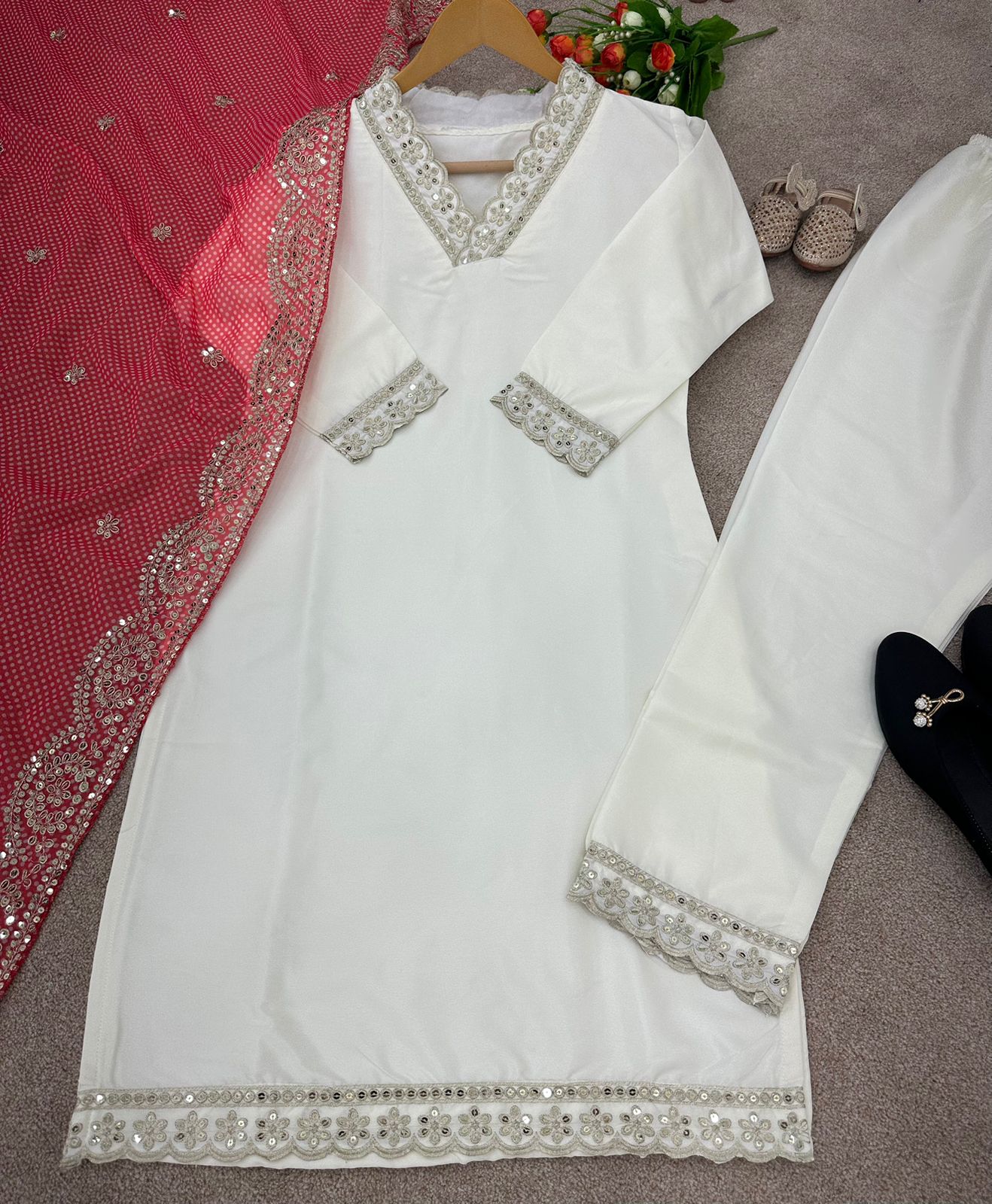 Classy White Color Salwar Suit With Printed Dupatta