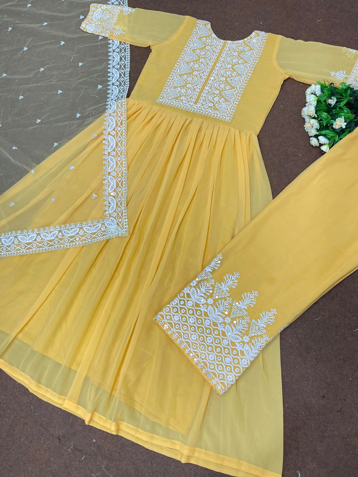 Attractive Yellow Color Anarkali Top With Palazzo