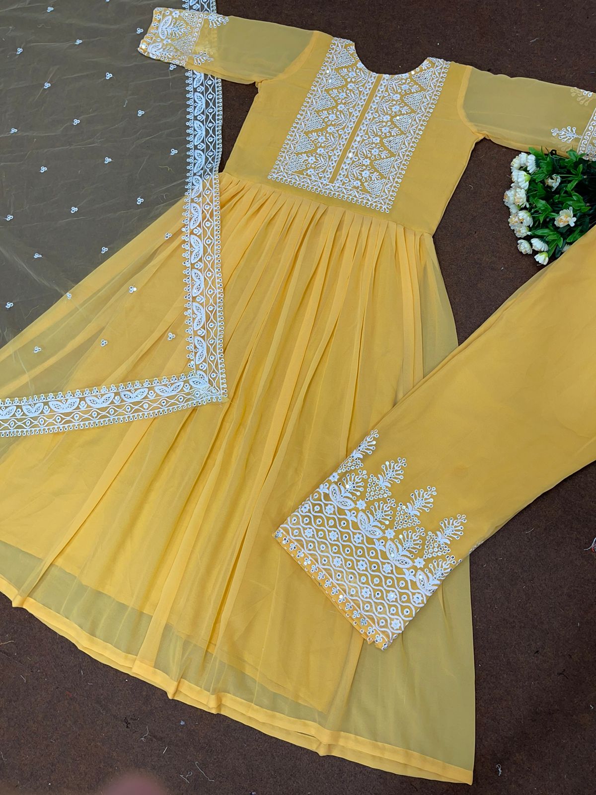 Attractive Yellow Color Anarkali Top With Palazzo