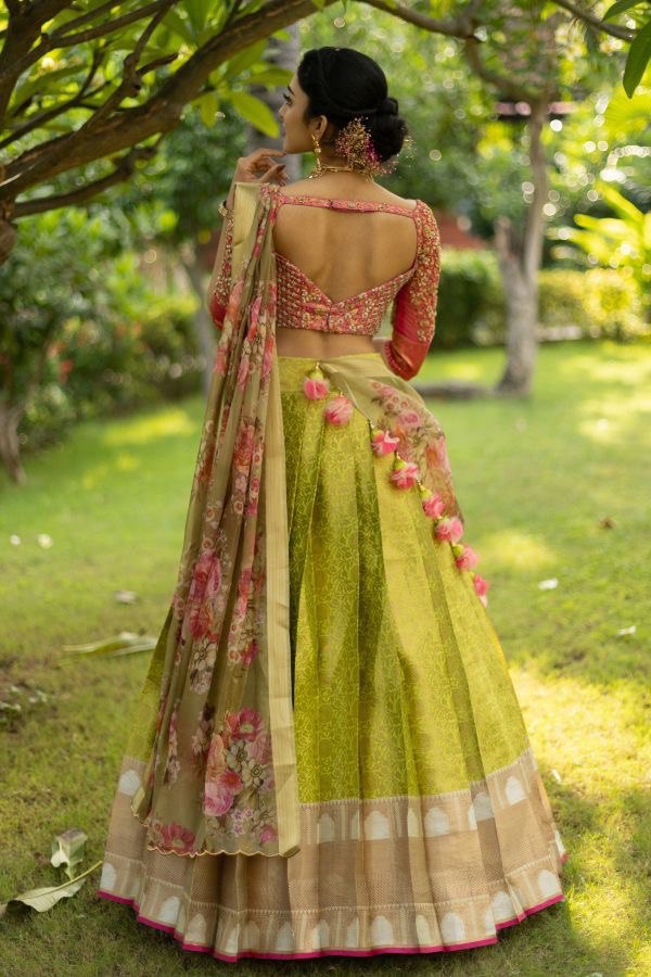Awesome Golden With Green Color Lehenga Choli