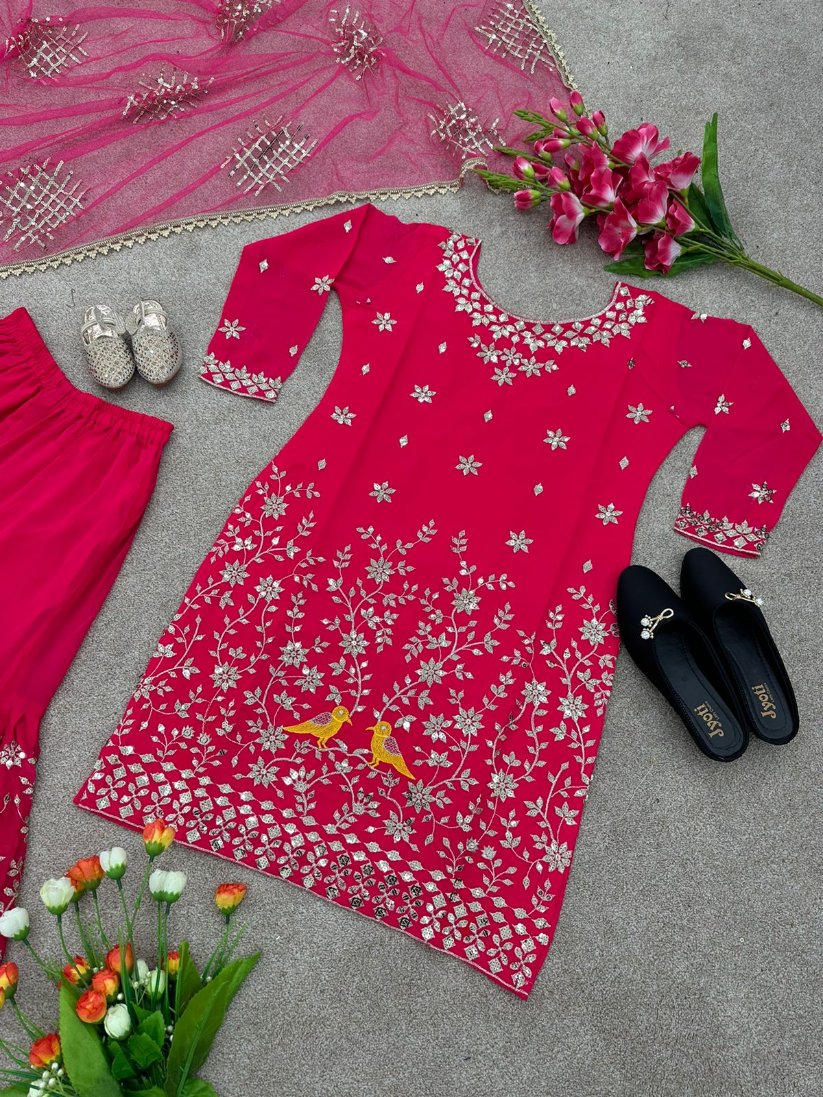 Delightful Dark Pink Color Sequence Work Sharara Suit