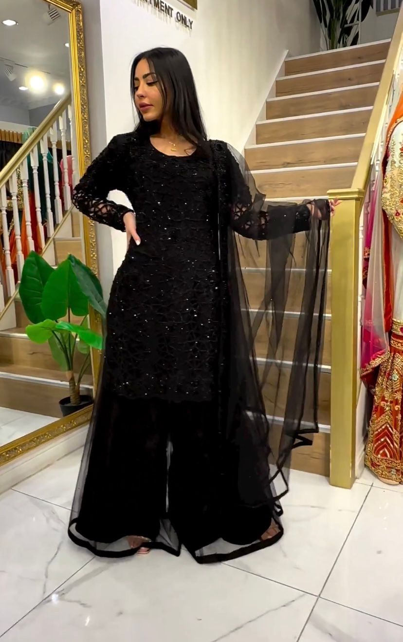 Exclusive Sequence Work Black Color Sharara Suit