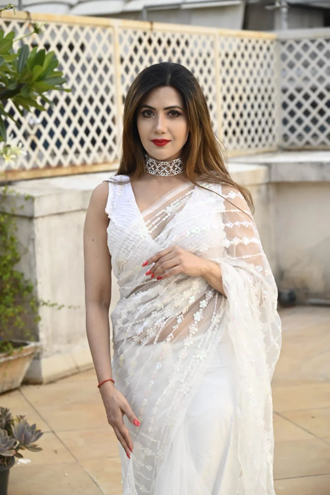 Glorious White Color Sequence Work Soft Net Saree