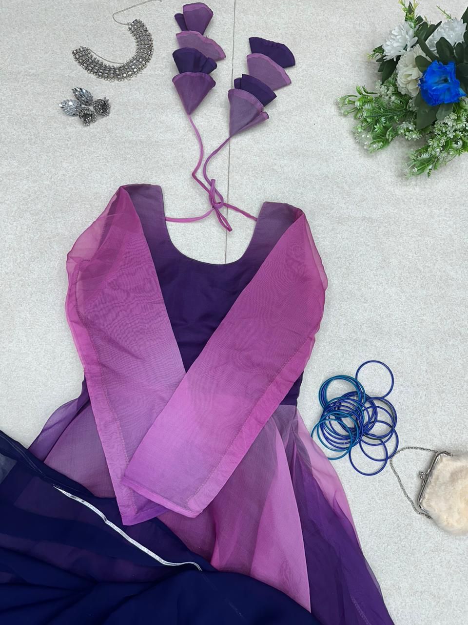 Gorgeous Purple Color Digital Print Organza Silk Gown