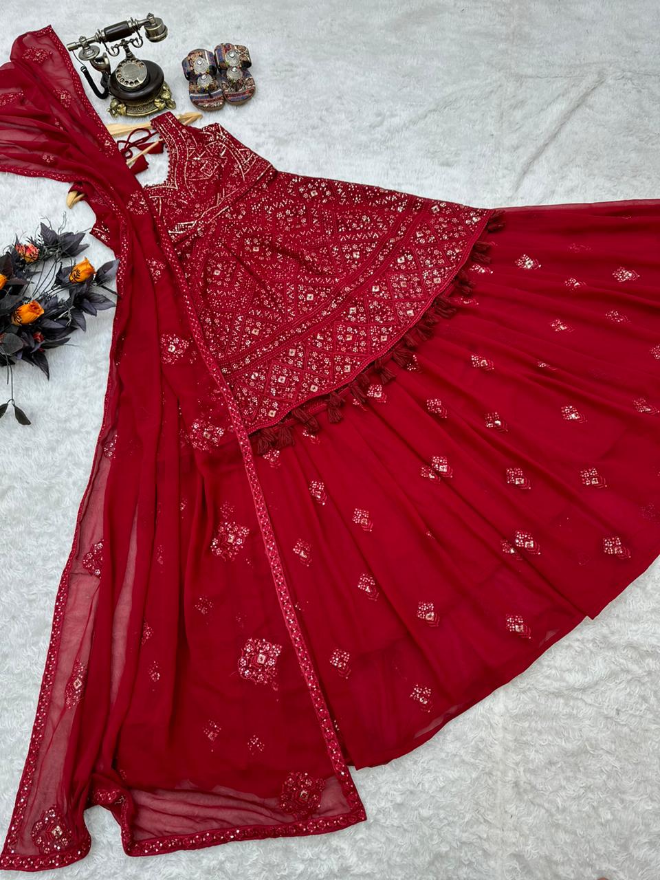 Maroon Color Celebrity Wear Top With Lehenga