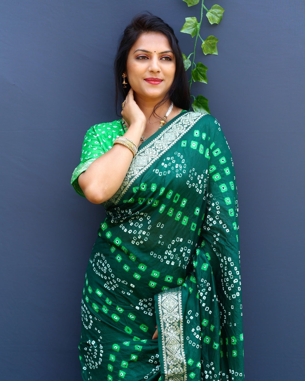 Beautiful Design Border Parrot Green Color Bandhej Silk Saree