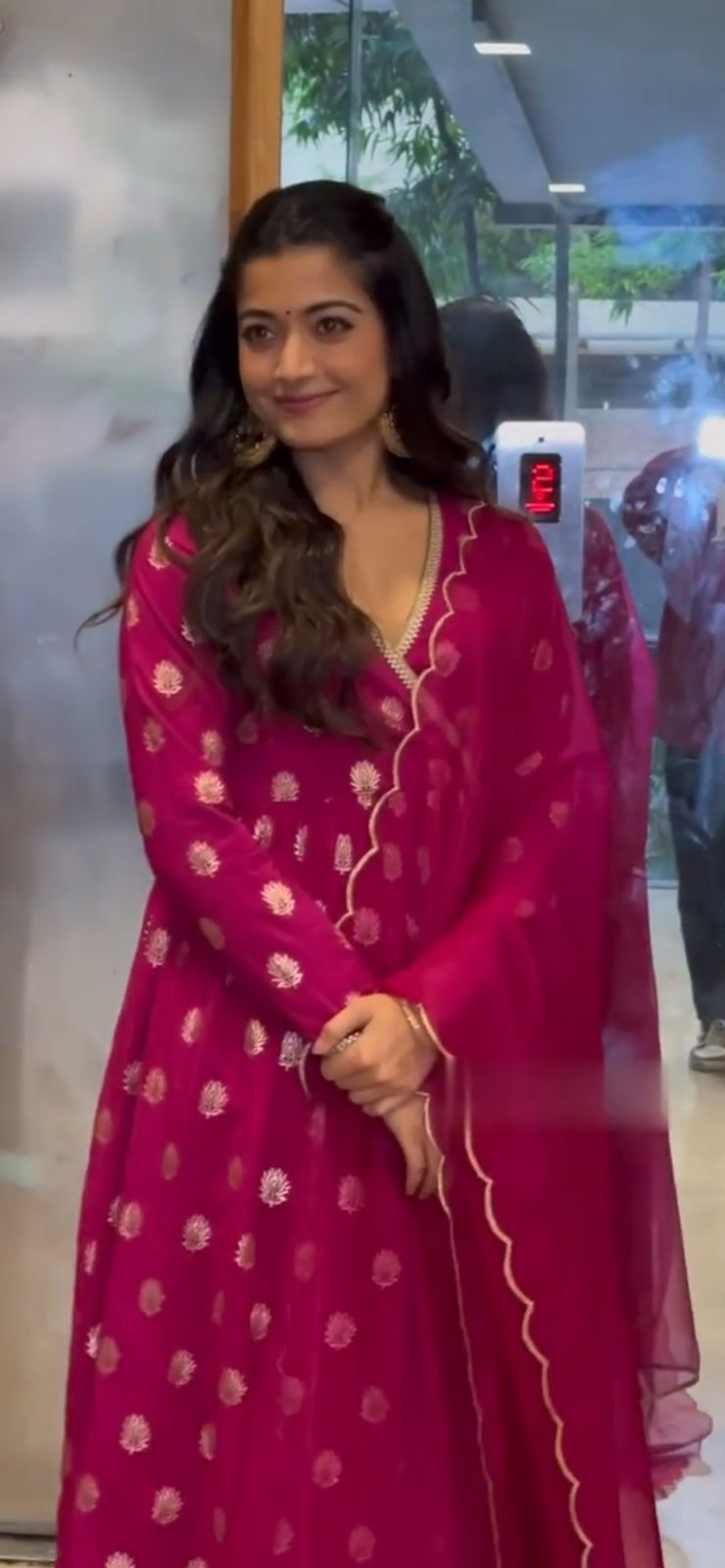 Rashmika Mandanna Wear Pink Color Anarkali Gown
