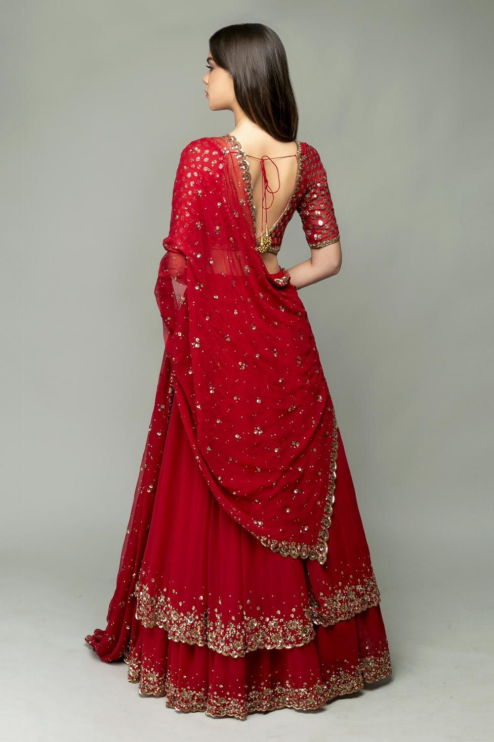Luxuriant Sequence Red Color Double Layer Lehenga Choli