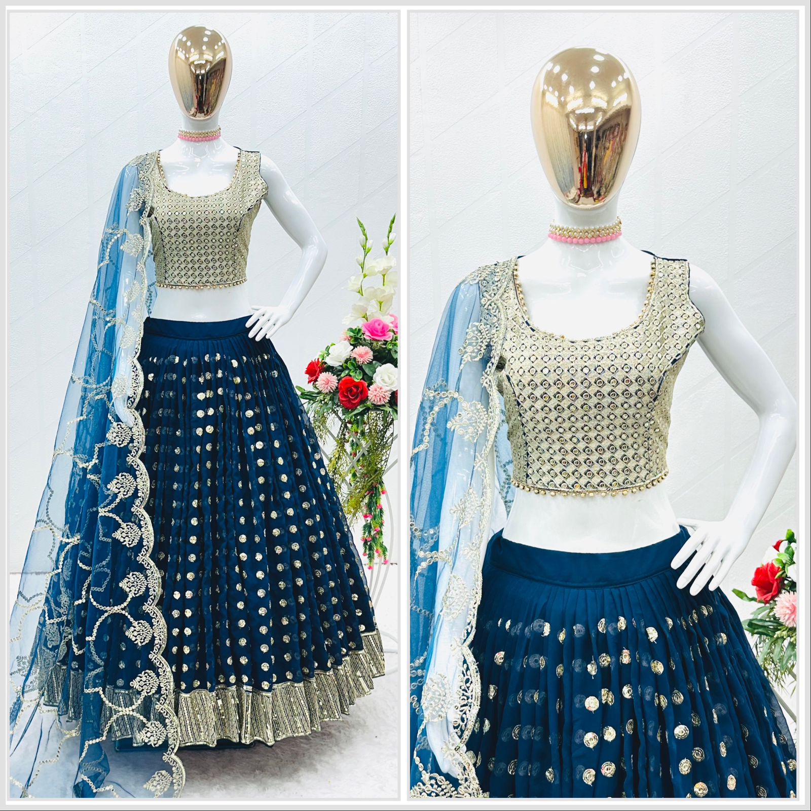 Wedding Wear Embroidery Work Navy Blue Color Lehenga Choli