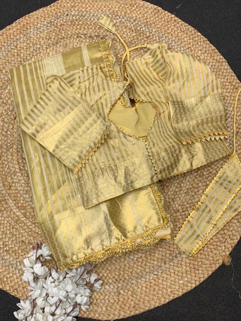 Cream Color Zari Weaving Cotton Silk Saree