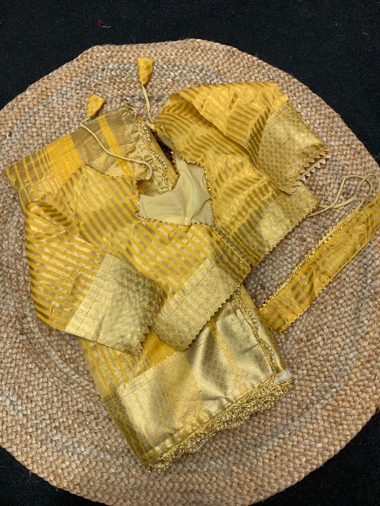 Yellow Color Zari Weaving Cotton Silk Saree