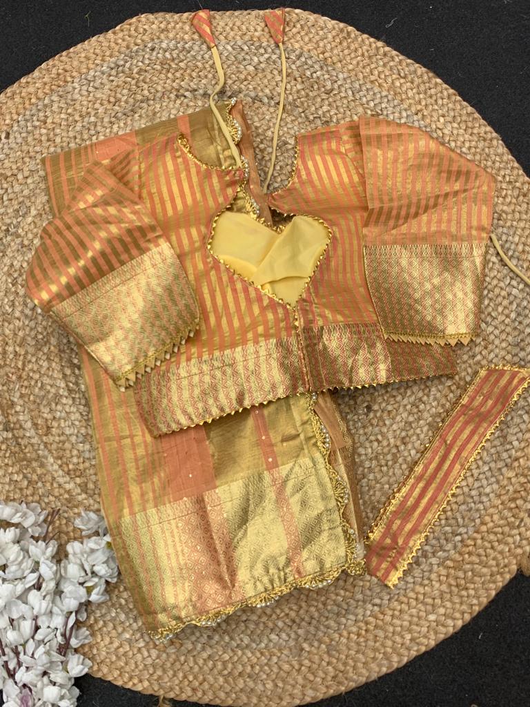 Peach Color Zari Weaving Cotton Silk Saree