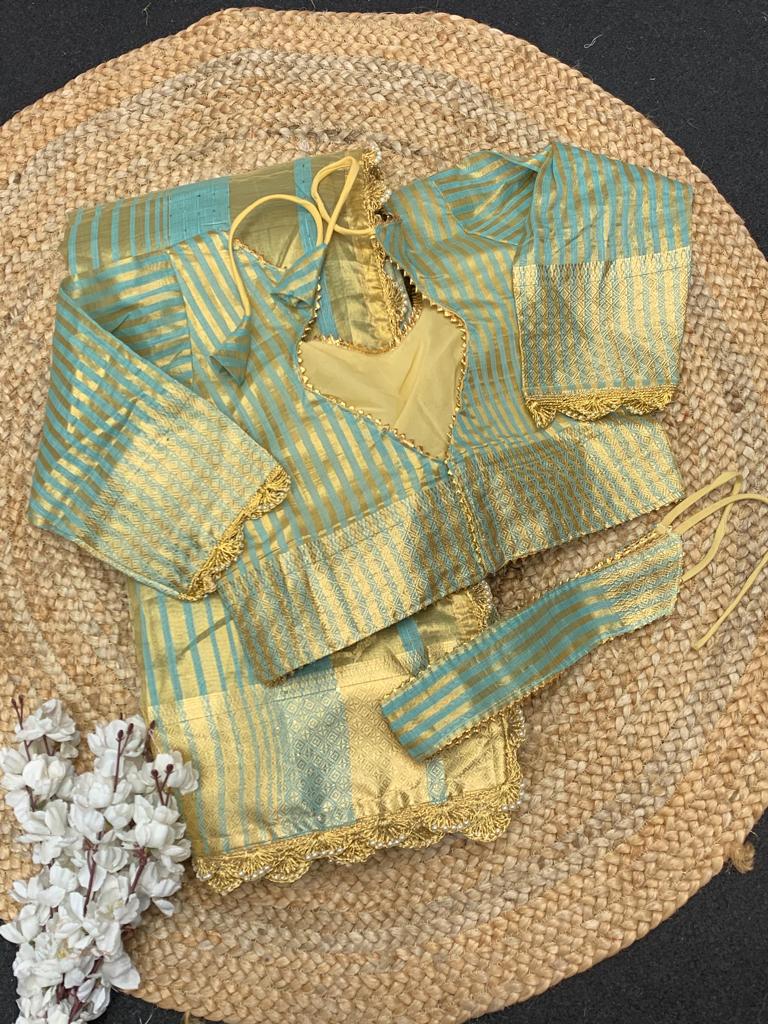 Sky Blue Color Zari Weaving Cotton Silk Saree