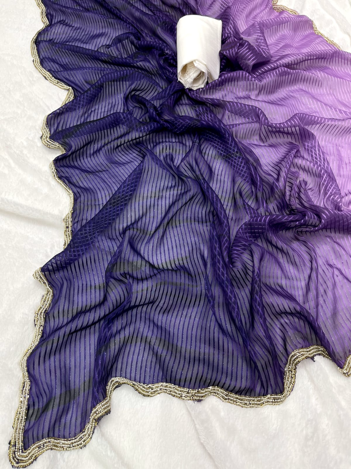 Pretty Purple Color Handwork  Shimmer Silk Saree