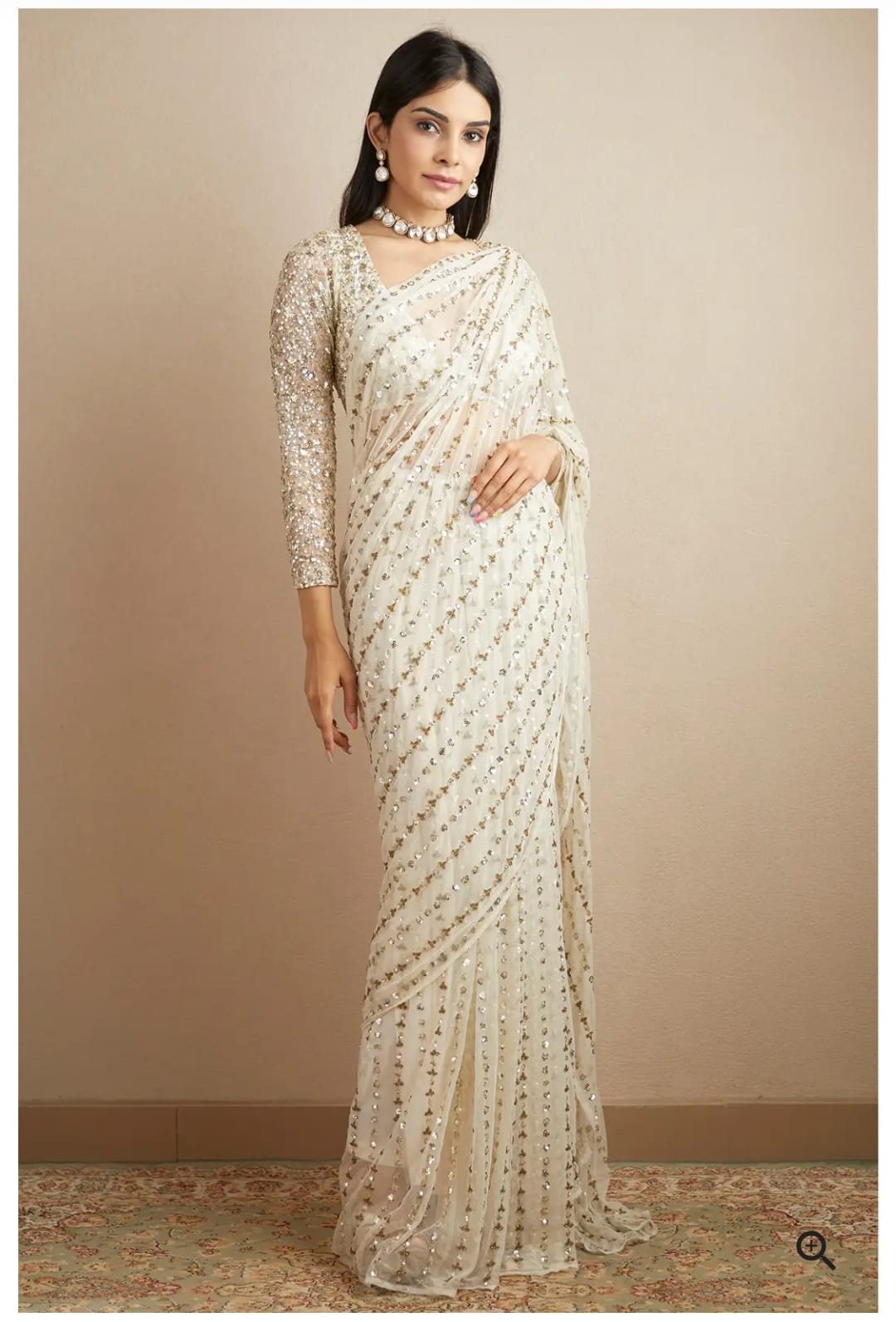 Glimmering White Color Sequence Work Saree