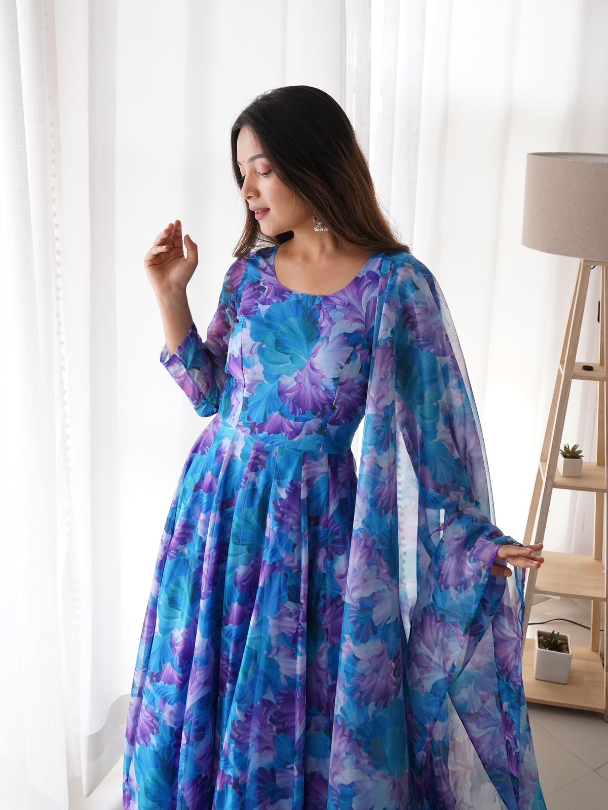 Festive Wear Blue Color Organza Silk Gown