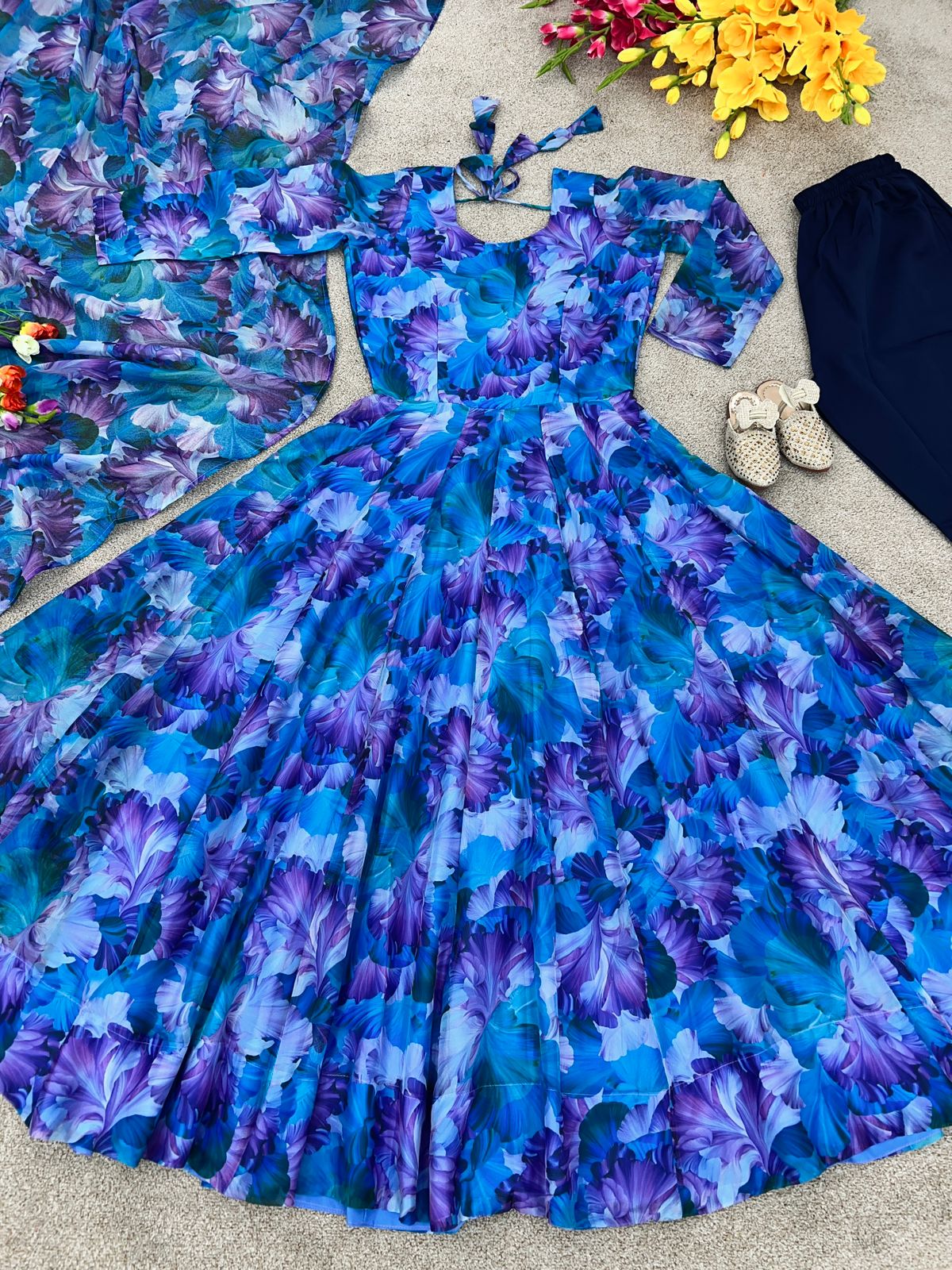 Festive Wear Blue Color Organza Silk Gown