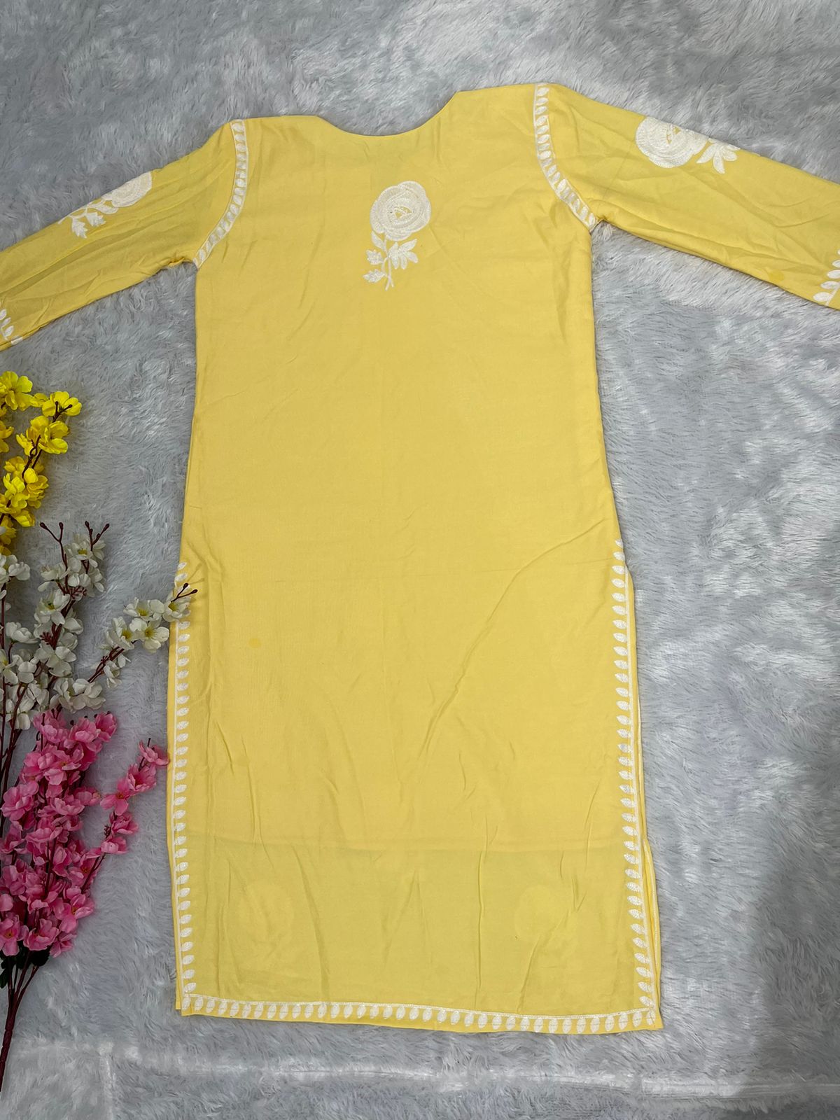 Pretty Chine Stitch Work Yellow Color Rayon Sharara Suit