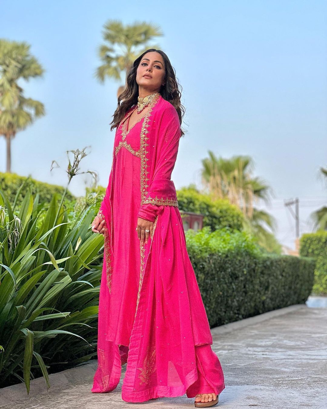 Hina Khan Wear Function Wear Pink Color Gown