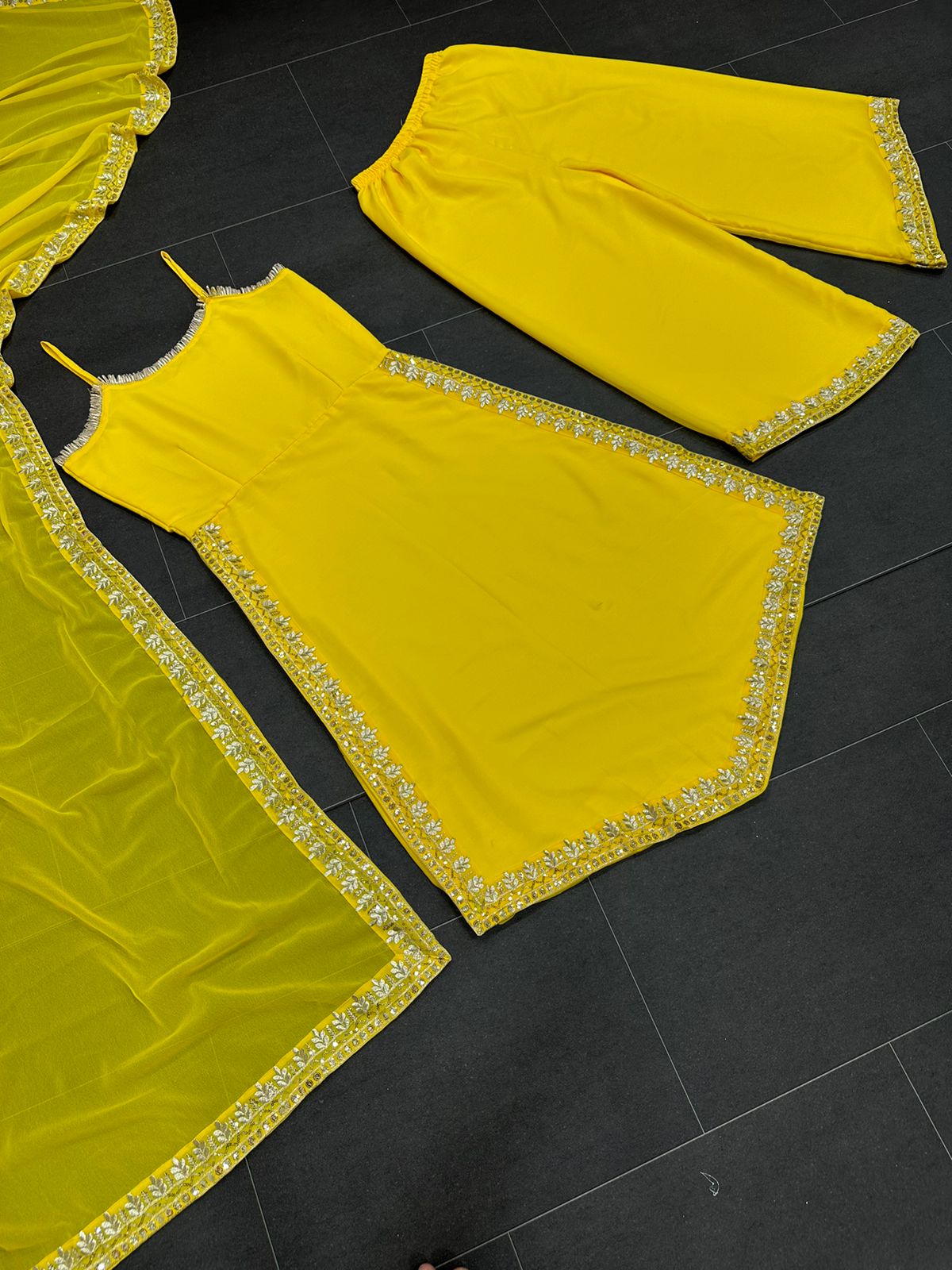 Good Looking Yellow Color Embroidered Palazzo Suit