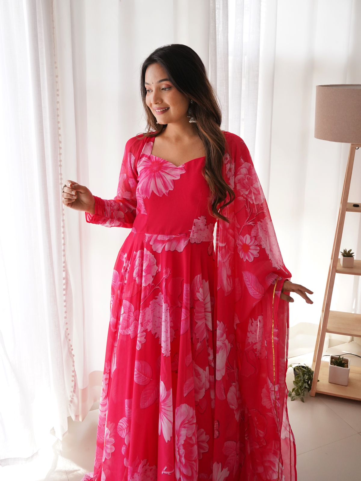 Innovative Pink Color Digital Print Gown