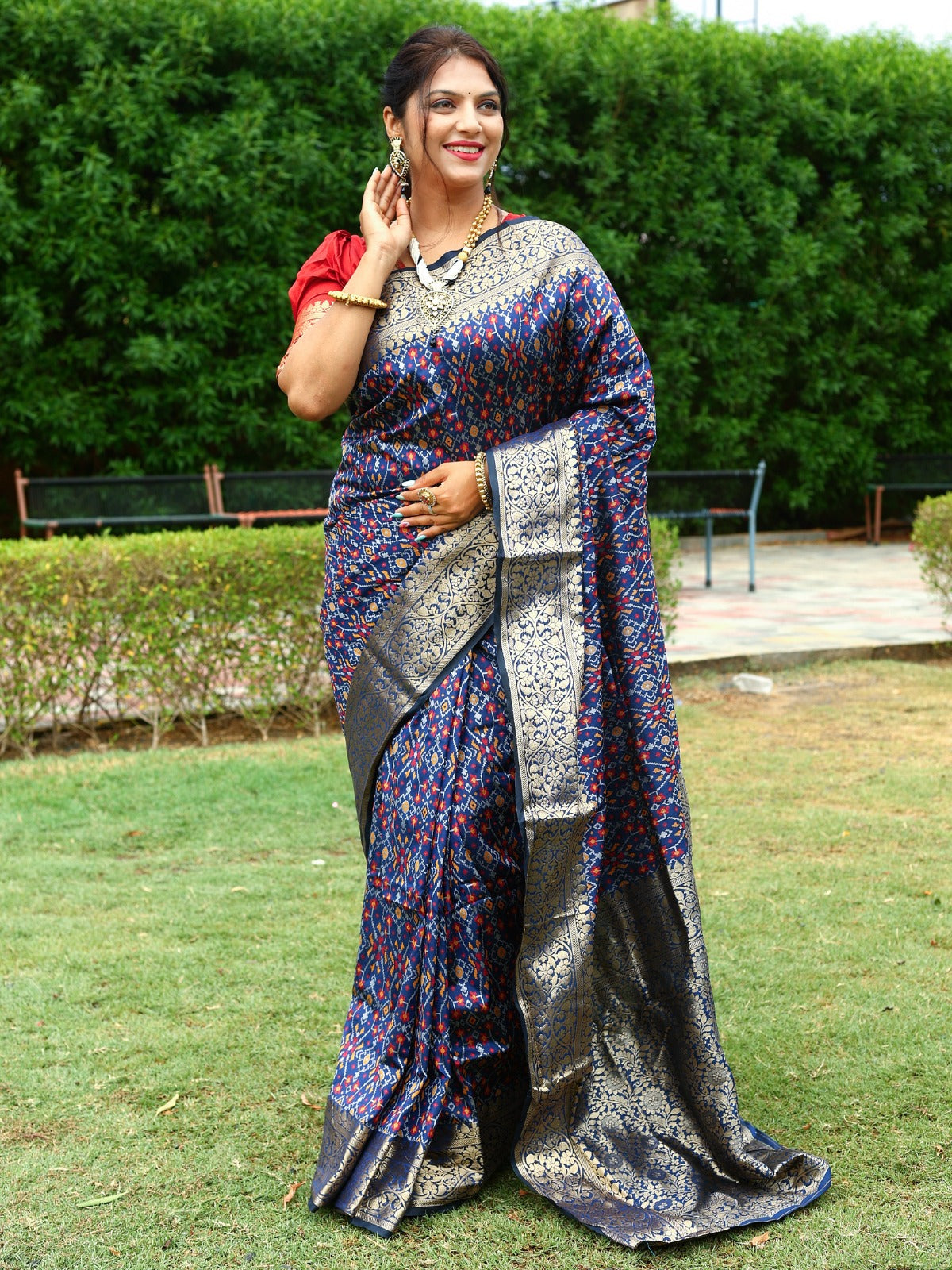 Gorgeous Navy Blue Color All Over Patola Silk Saree