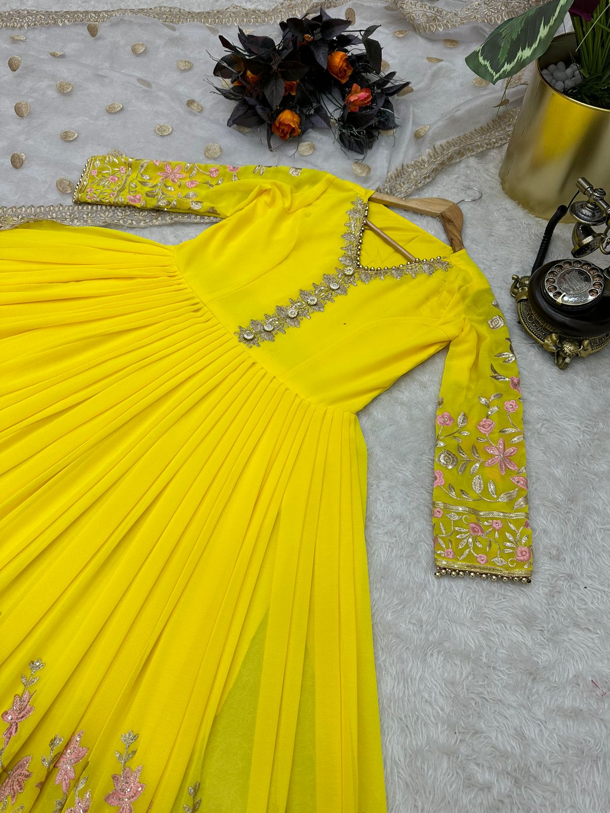 Mesmerizing Sequence Work Yellow Color Gown