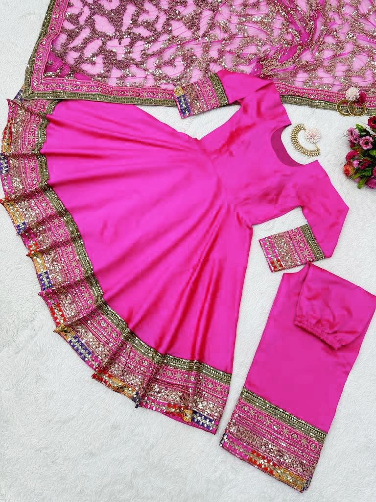 Function Wear Heavy Pink Color Long Top With Palazzo
