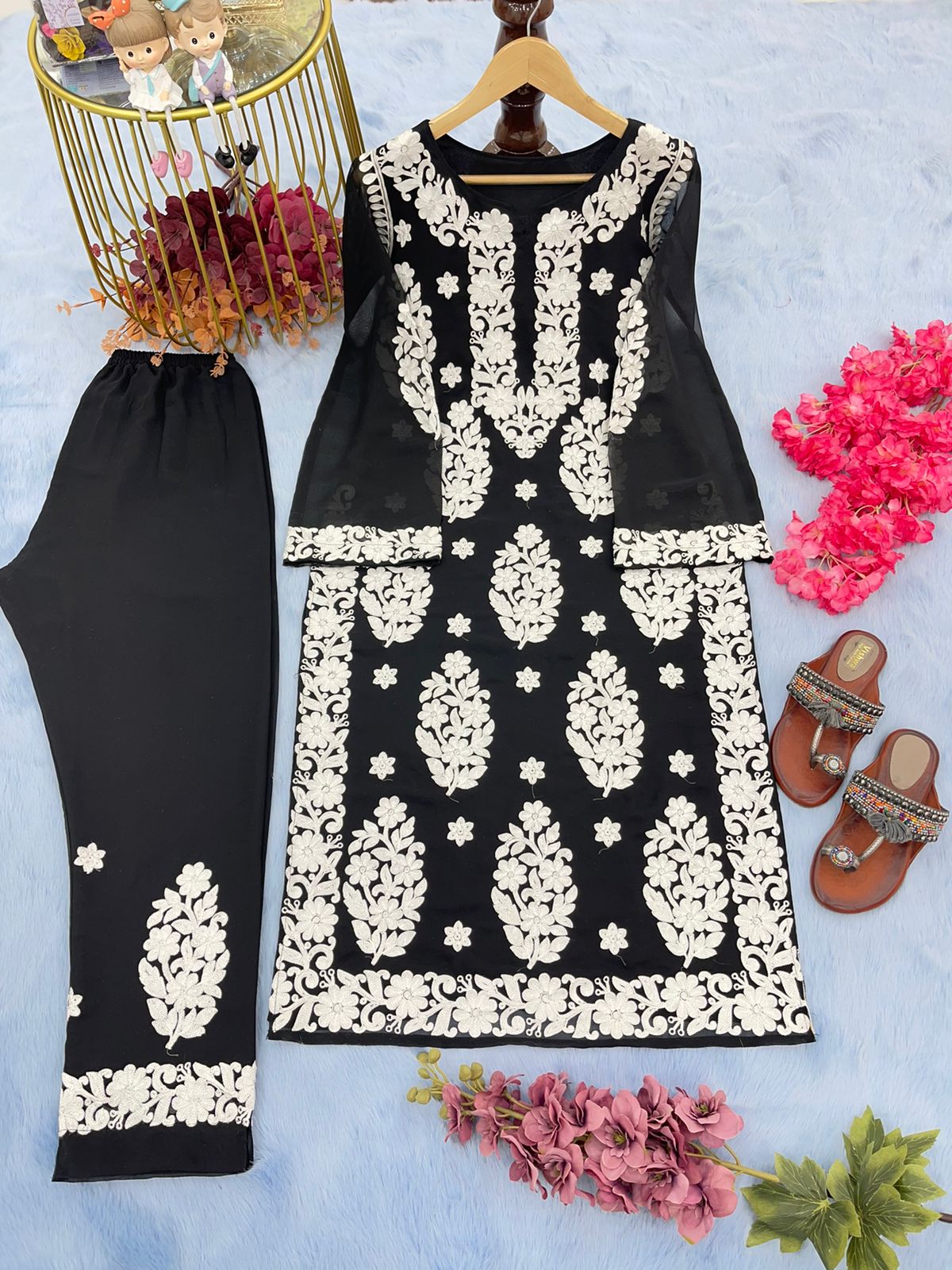 Thread Embroidery Work Black Color Salwar Suit