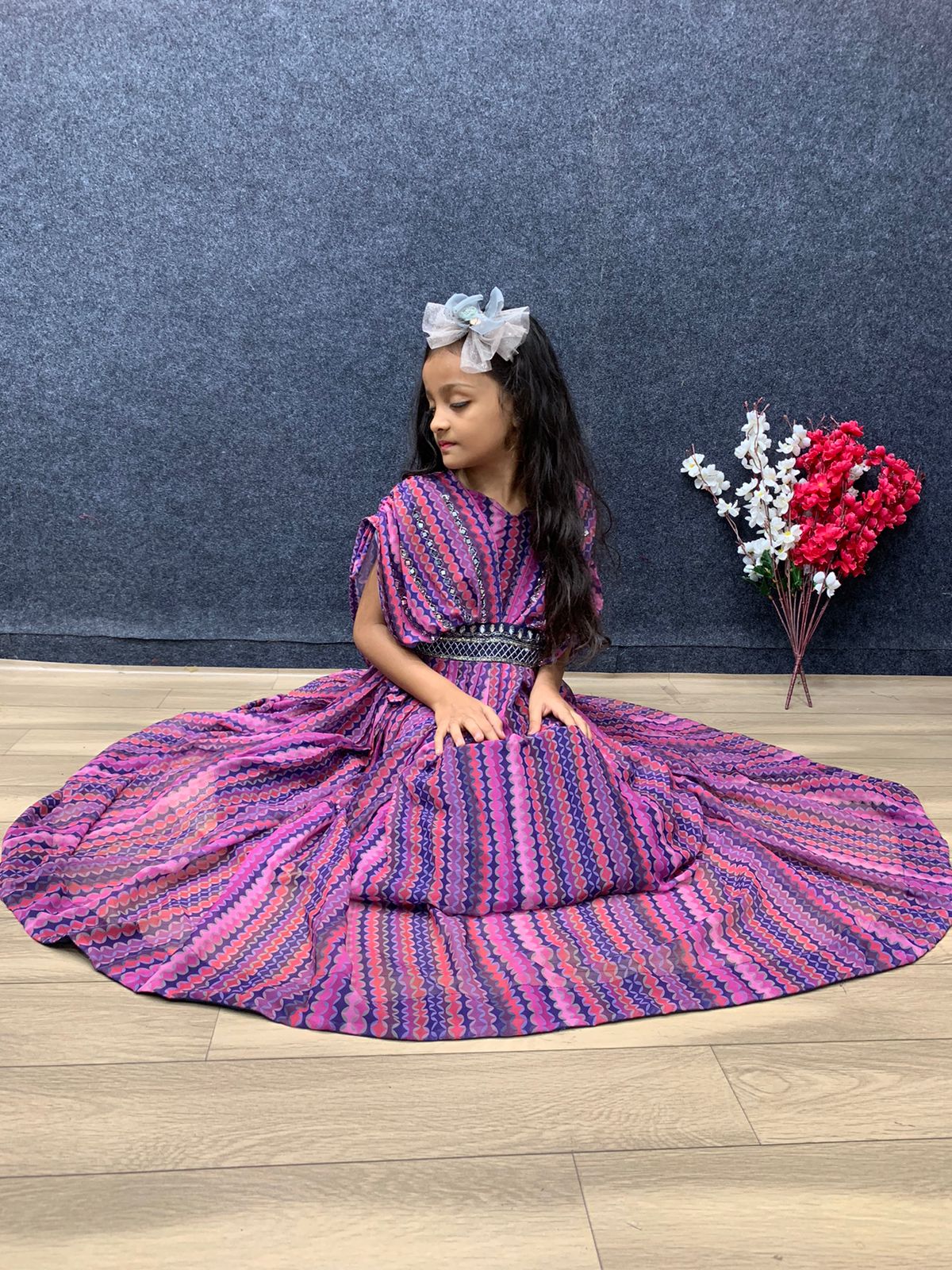 Baby Girl Purple Color Hand Work Party Wear Gown
