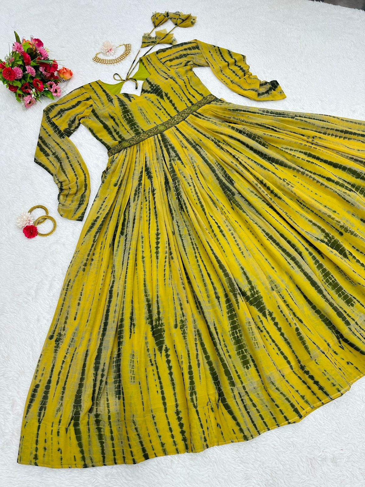 Decent Digital Printed Yellow Color Gown
