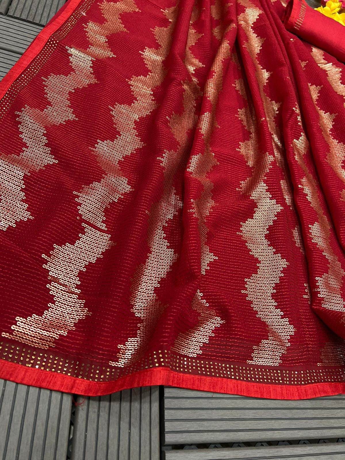 Beautiful Work Red Color Party Wear Saree