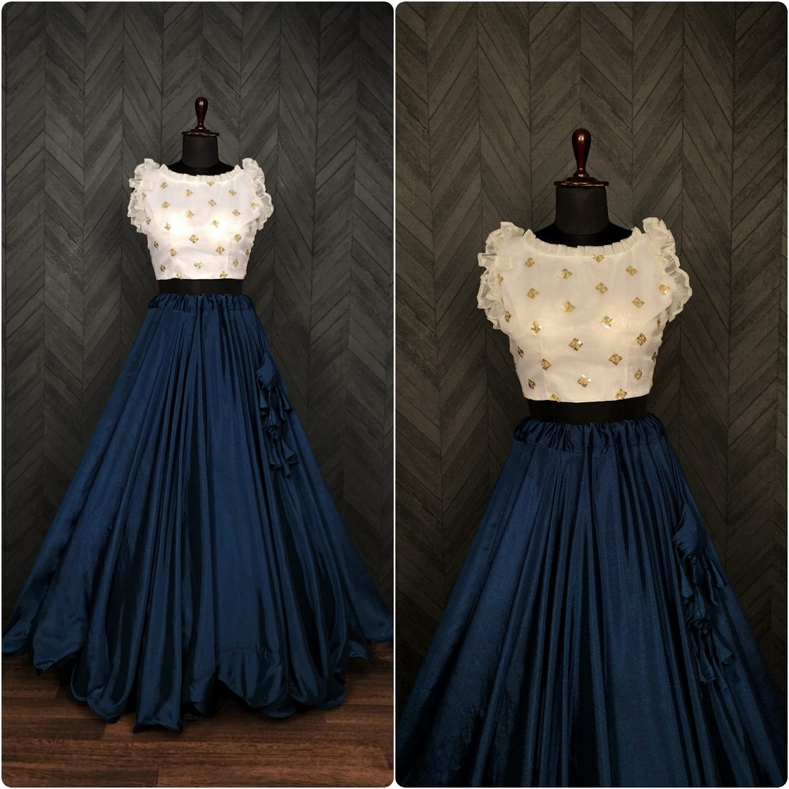 Party Wear Navy Blue Color Lehenga With Work Blouse