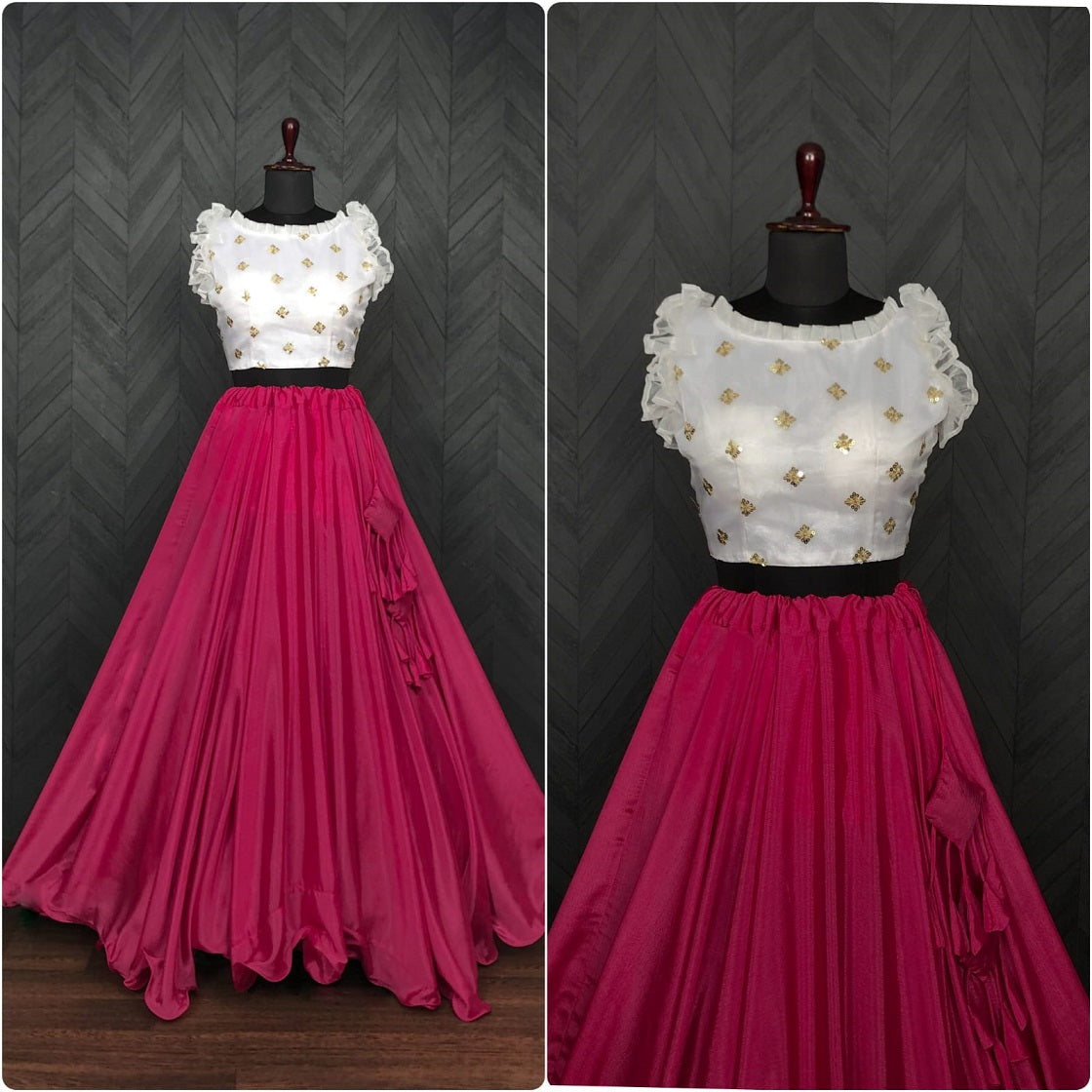Party Wear Pink Color Lehenga With Work Blouse