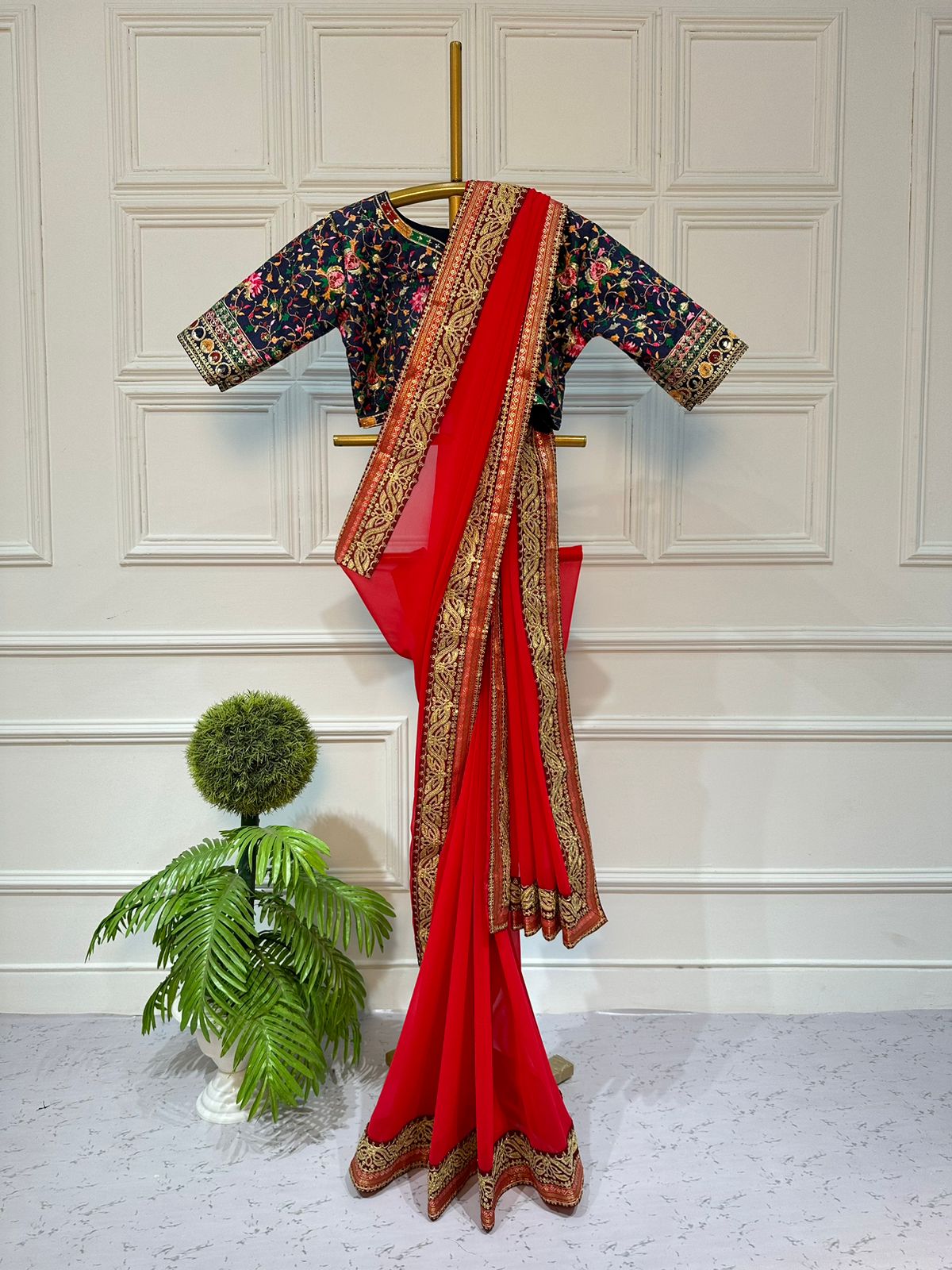Exclusive Red Color Embroidery Work Border Saree