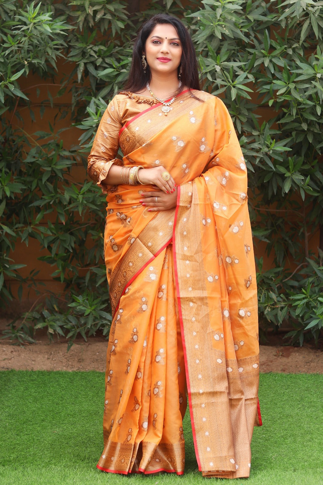 Function Wear Mustard Color Zari Weaving Saree