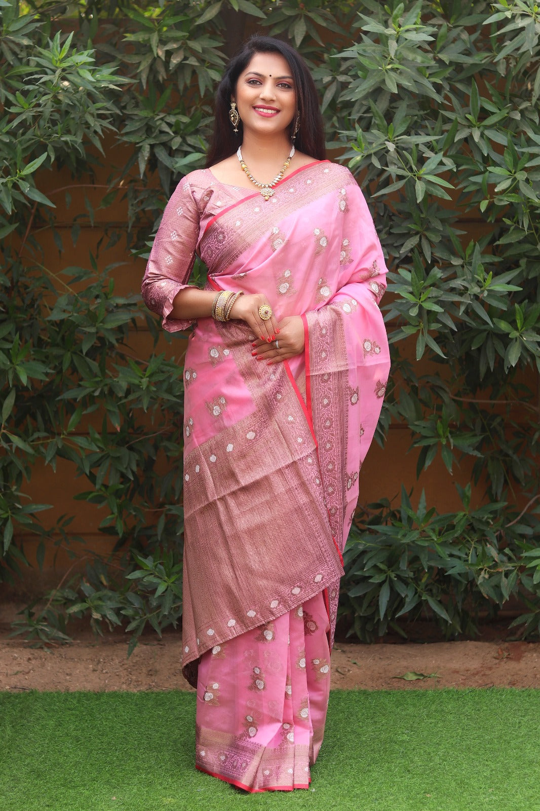 Function Wear Light Pink Color Zari Weaving Saree