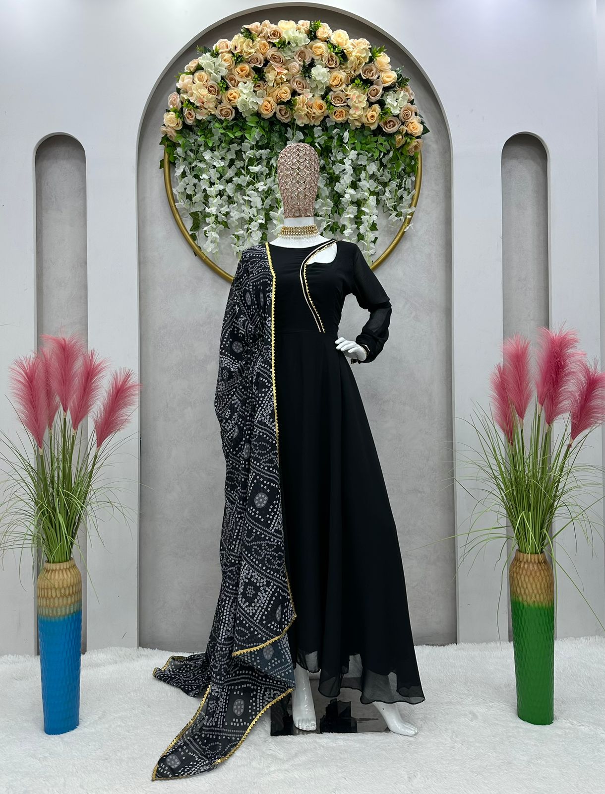 Shop Blue Art Silk Bandhani Gown Party Wear Online at Best Price | Cbazaar