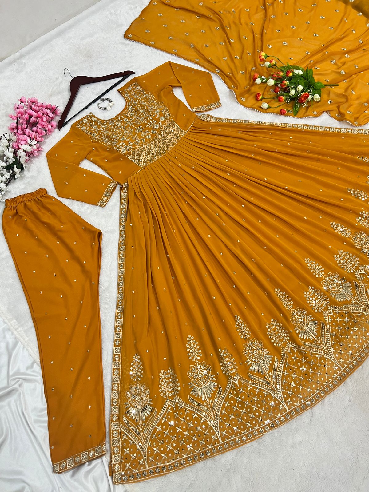 Admiring Mustard Color Embroidery Work Salwar Suit
