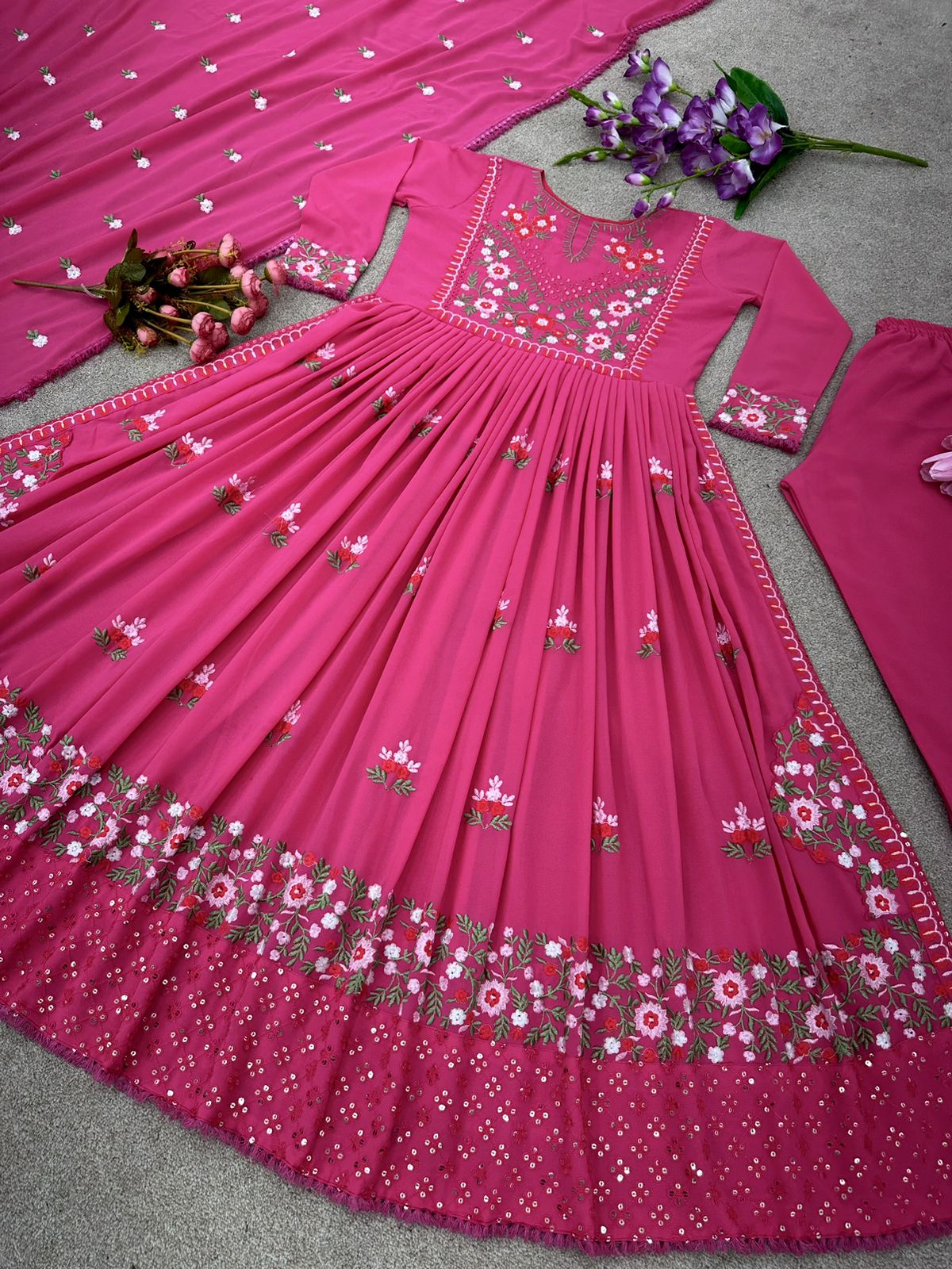 Decent Thread Embroidery Work Pink Color Salwar Suit