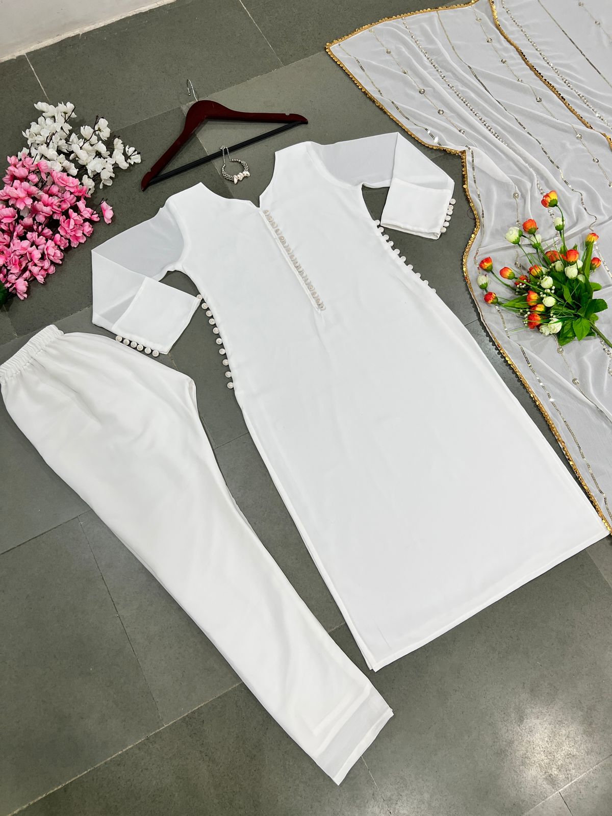 White Color Salwar Suit With Work Dupatta