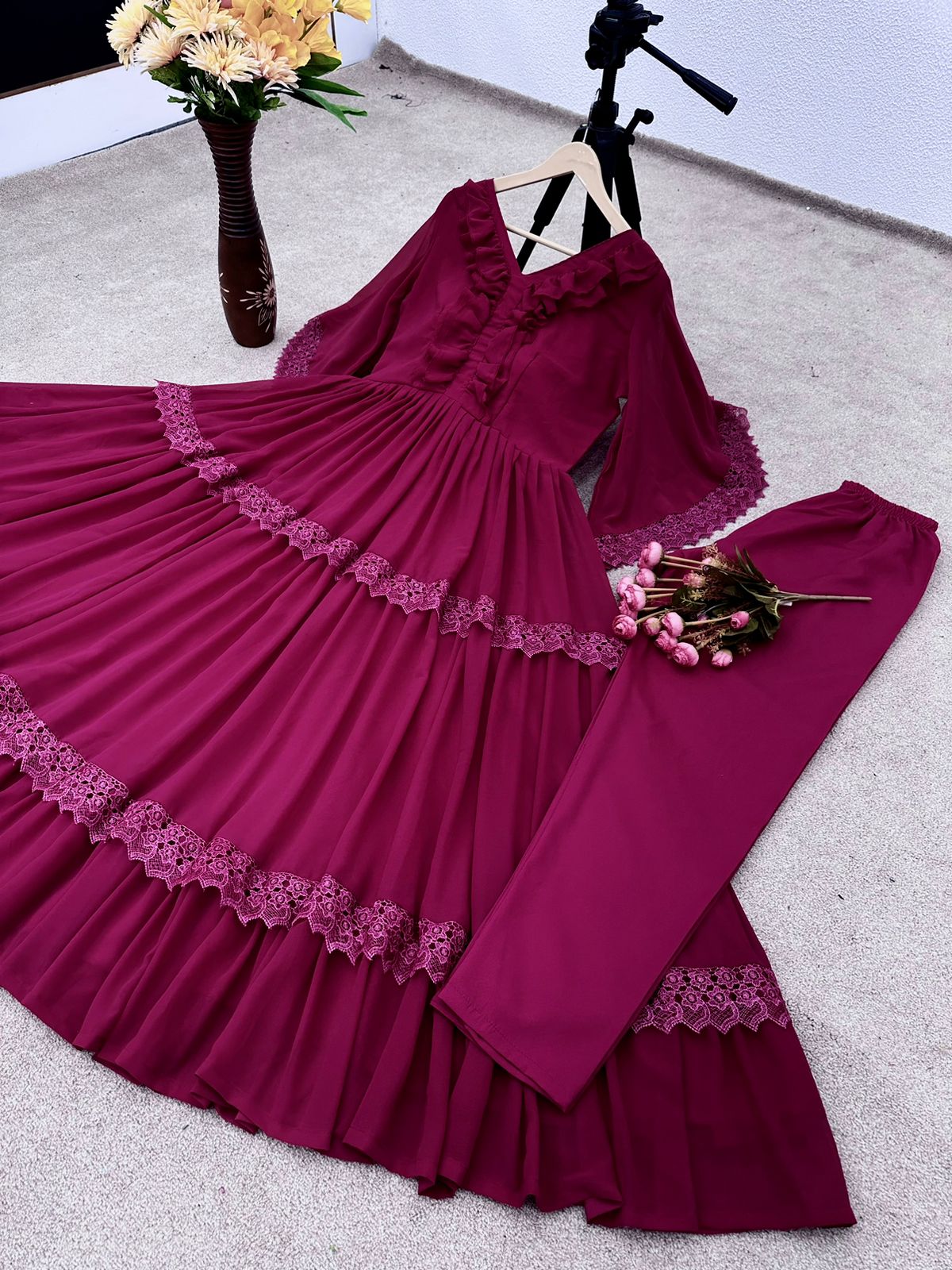 Awesome Wine Color Fancy Sleeve Gown
