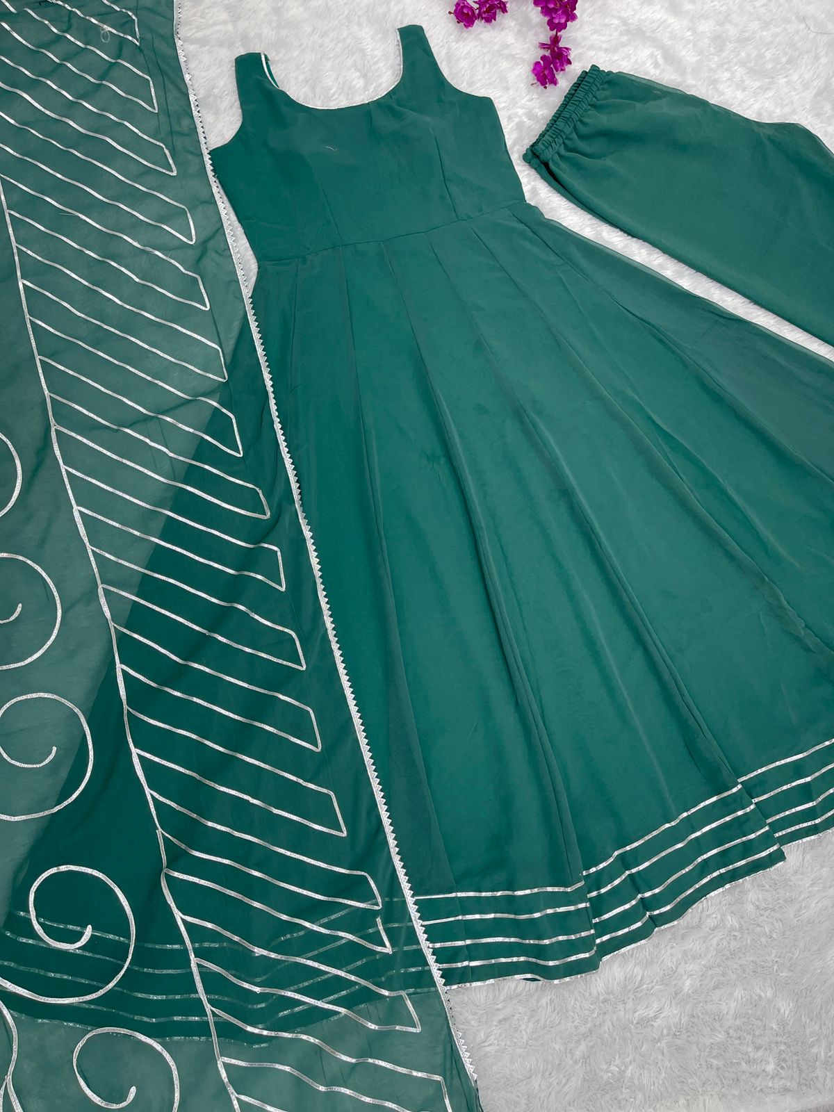 Umbrella Flair Teal Green Color Gota Patti Work Gown