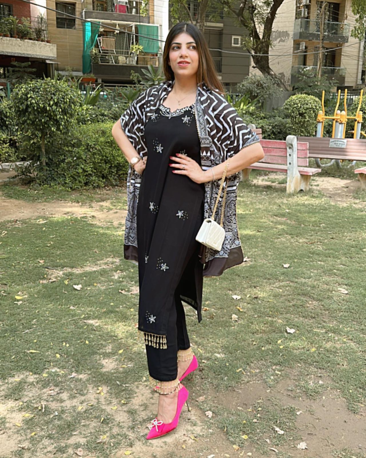 Trendy Black Color Handwork Kurti Pair With Dupatta